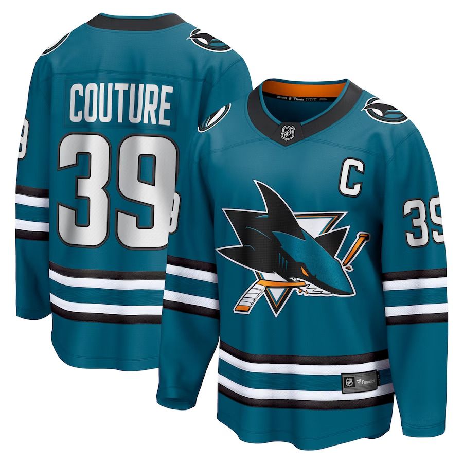 Men San Jose Sharks 39 Logan Couture Fanatics Branded Teal Home Premier Breakaway Player NHL Jersey